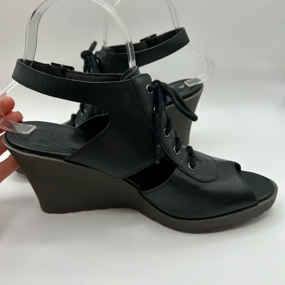 RARE DR MARTENS LAINA Leather Black LACE WEDGE  SANDALS SIZE 7 - Picture 7 of 10